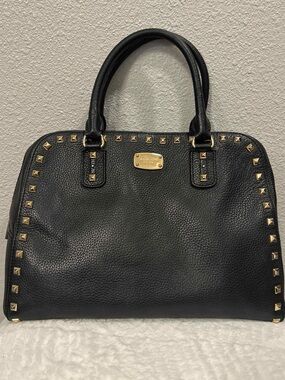 Michael Kors Black Pebbled Leather Gold Stud Satchel Doctor Bag